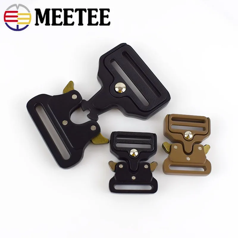Meetee 1pc/4pcs ID25-50mm Alloy Release Buckle Outdoor Tactics Belt Strap Webbing Adjustment Buckle DIY Clothing Accessory YK032