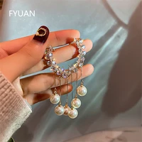 fyuan geometric crystal earrings for women bijoux long tassel ear clip pearl dangle earrings weddings party jewelry