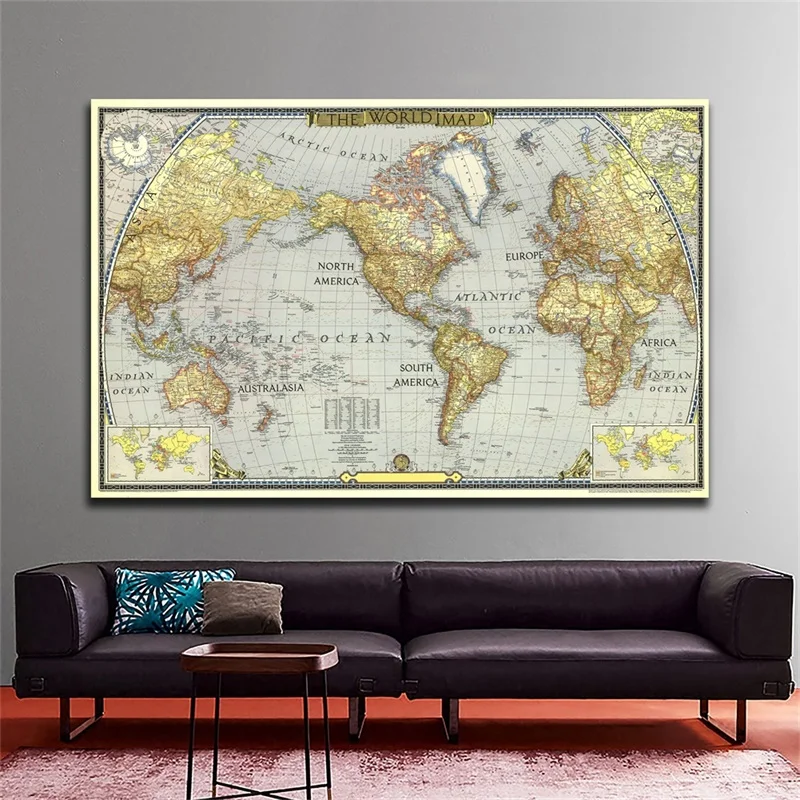 

Globe World Map 90*60cm No Frame Atlas Poster 1943 World Map Wall Sticker Decoration for Home Office School Supplies