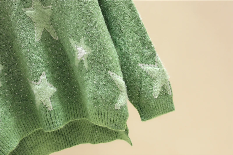

winter women star embroidery sweaters warm loose knitted pullovers female star sweaters winter clothing