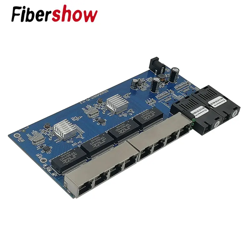 Гигабитный Ethernet коммутатор волоконно-оптический медиа конвертер PCBA 8 RJ45 UTP и 2 SC