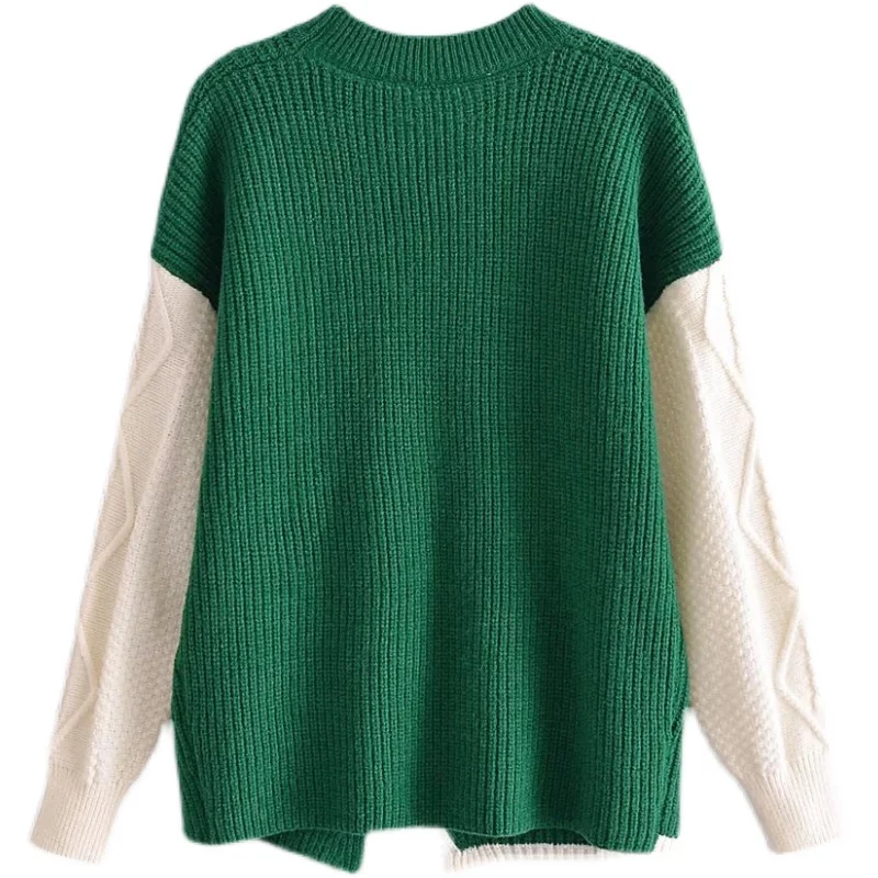 Модный вязаный свитер VANOVICH контрастных цветов в Корейском стиле с украшением на