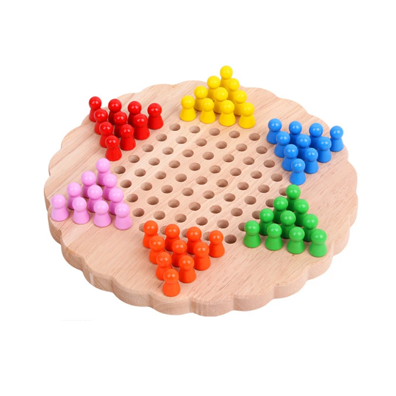

Traditional Hexagonal Wooden Chinese Checkers Family Game Set Colorful Wooden Puzzle Early Education Toys