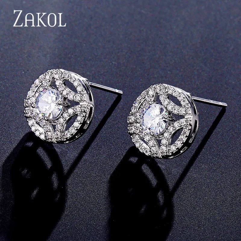 ZAKOL классические круглые серьги с кубическим цирконием ожерелье набор для женщин