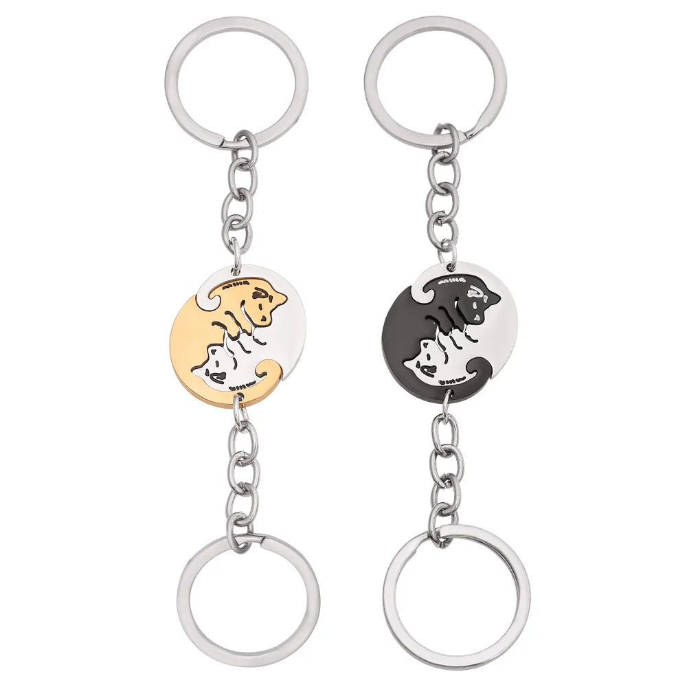

2Pcs Puzzle Cat Keychain For Women A Pair Of Lover Couple Animal Matching Pendant Valentines Gift Unique Design Jewelry