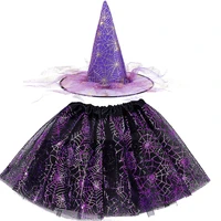 girl children witch costumes black gold spider web hat halloween costume for kids fancy dress party clothes carnival