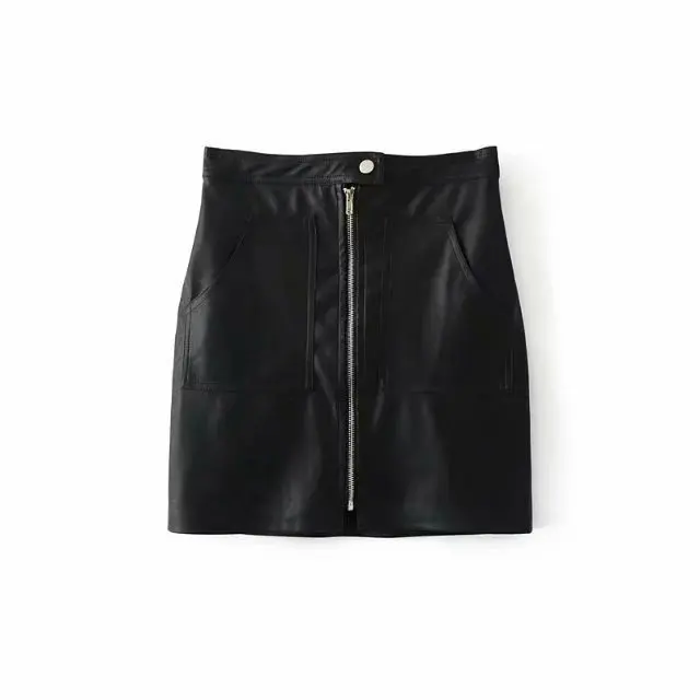 Женская мини юбка из искусственной кожи черная или зеленая повседневная с