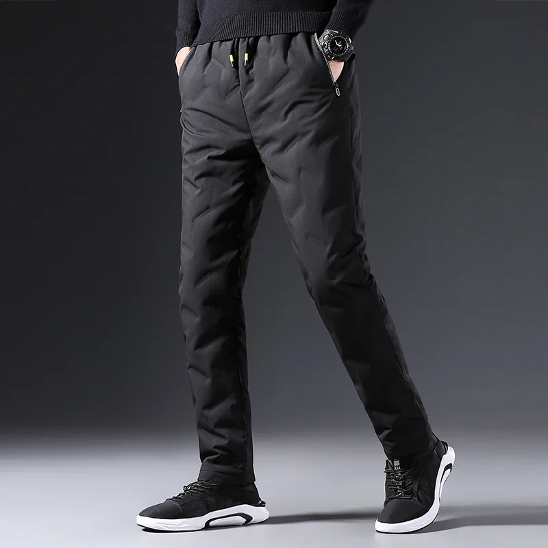 Мужские однотонные пуховые брюки зимние комбинезоны для мужчин модные теплые