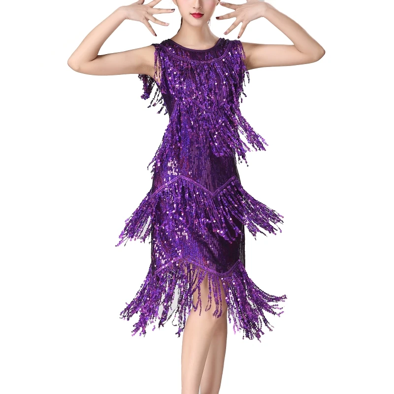Платье для латинских танцев с бахромой многослойное платье без рукавов