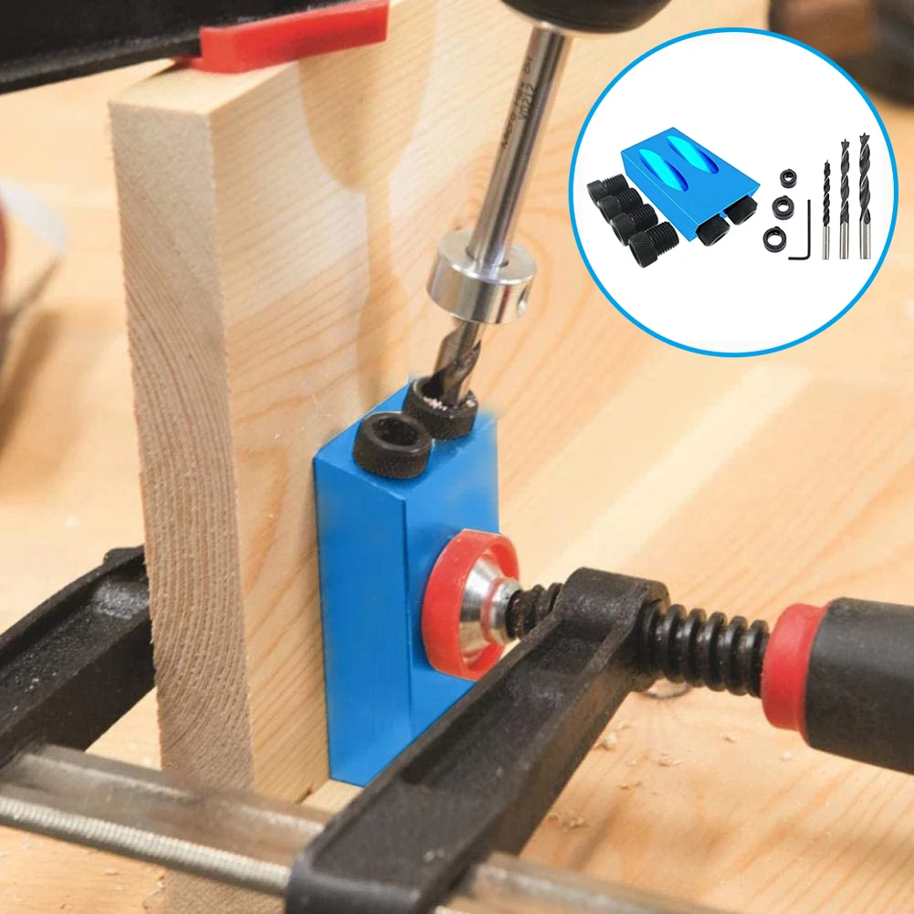 

Woodworking Oblique Hole Locator Drill Bits Pocket Hole Jig Kit 15 Degree Angle Drill Guide Set Hole Puncher DIY Carpentry Tools