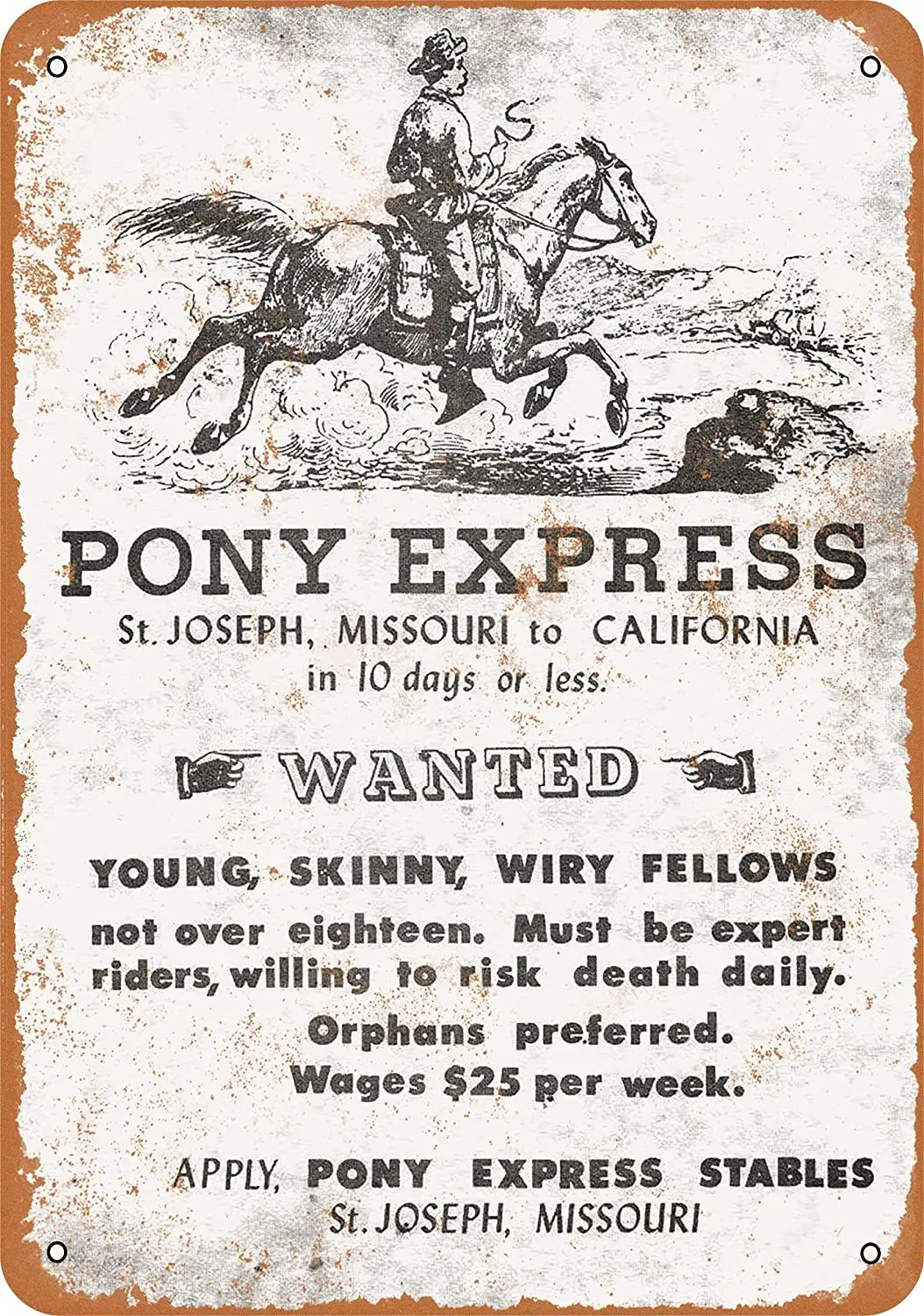 

WallColor 8*12 Metal Sign 861 Pony Express Vintage Look 2