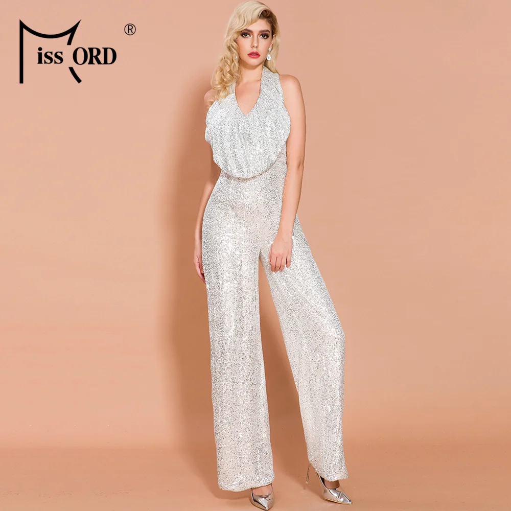 Missord 2021 женский летний сексуальный комбинезон с открытой спиной блестками