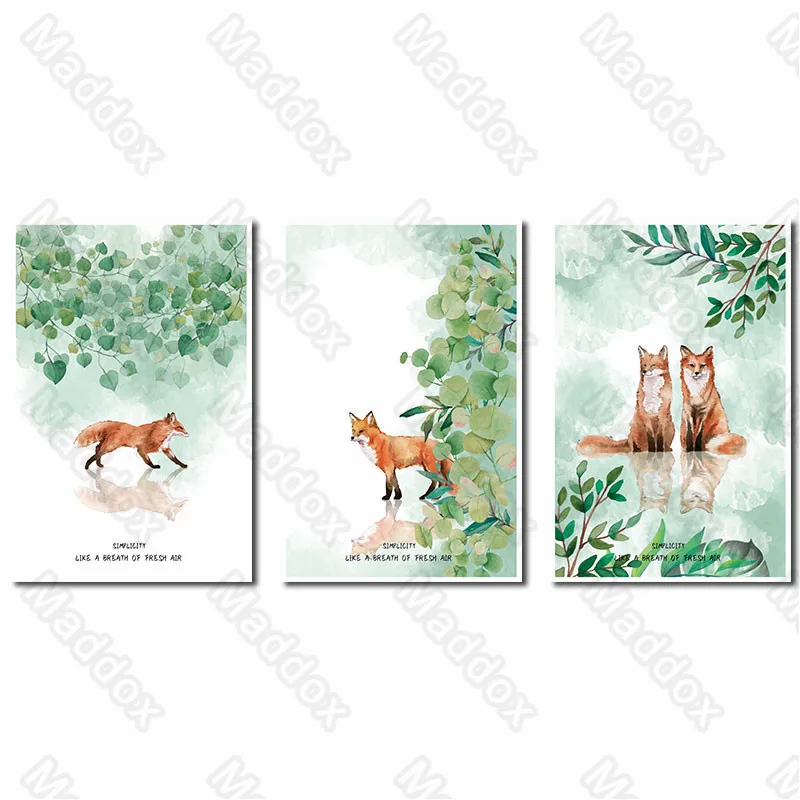 

Wall Pictures for Living Room Green Plant Background Little Fox Mural Creative Paintings Children's Bedroom Decoration Painting