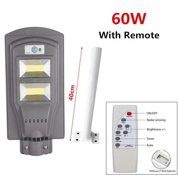 60W with Remote Солнечный уличный светильник 30 Вт 60 90 Вт светодиодный настенный светильник водонепроницаемый открытый радар движения для сада двора прожектор солнечный светильник s с полюсом - Испускаемый цвет: 60W with Remote
