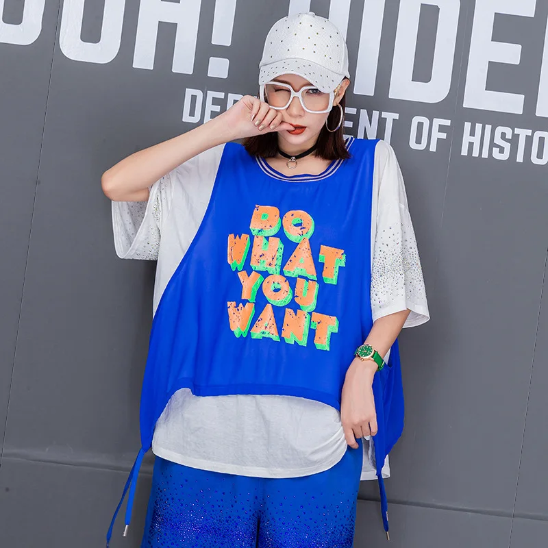 

Ladies summer short-sleeved T-shirt 2021 summer knitted letters sequins lace-up casual vest women short-sleeved T-shirt