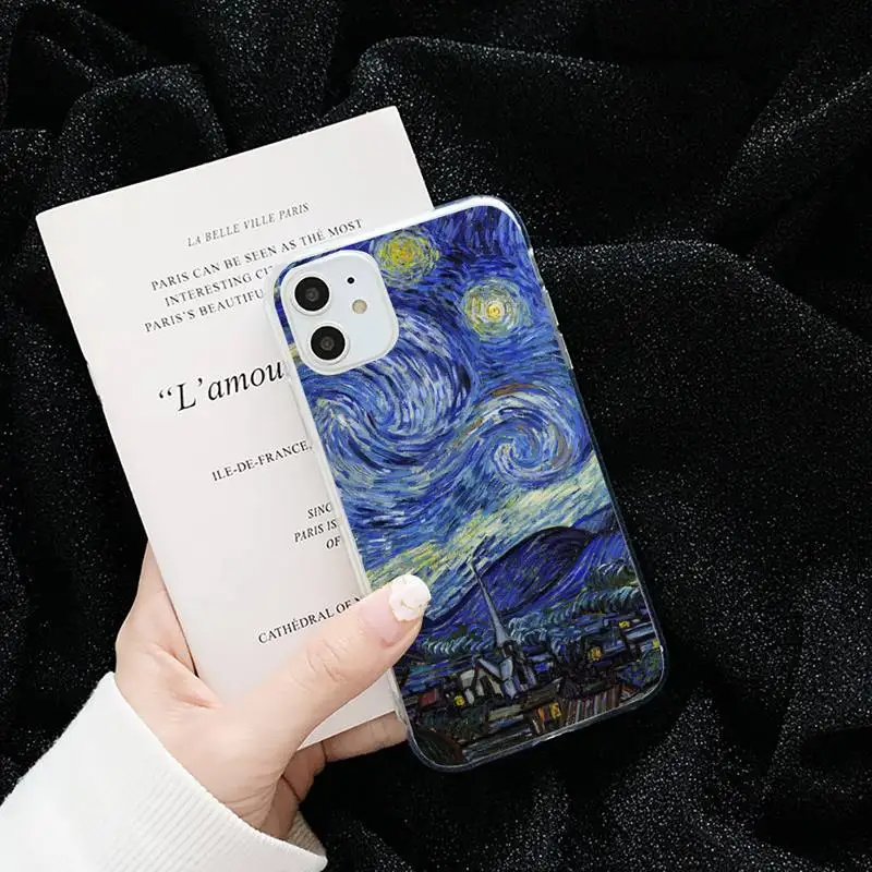 

Kiss Gustav Klimt Van Gogh Starry Night Star Phone Transparent for iPhone 6 7 8 11 12 s mini pro X XS XR MAX Plus cover shell