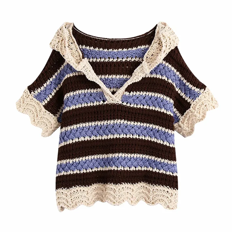 

ZA 2021 early autumn new women's clothing fashion all-match European and American style striped hooded sweater sweater