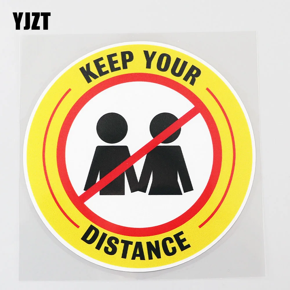 

YJZT 12.4CM×12.4CM Car Sticker Please Keep Your Social Distance PVC Decal 12C-0291