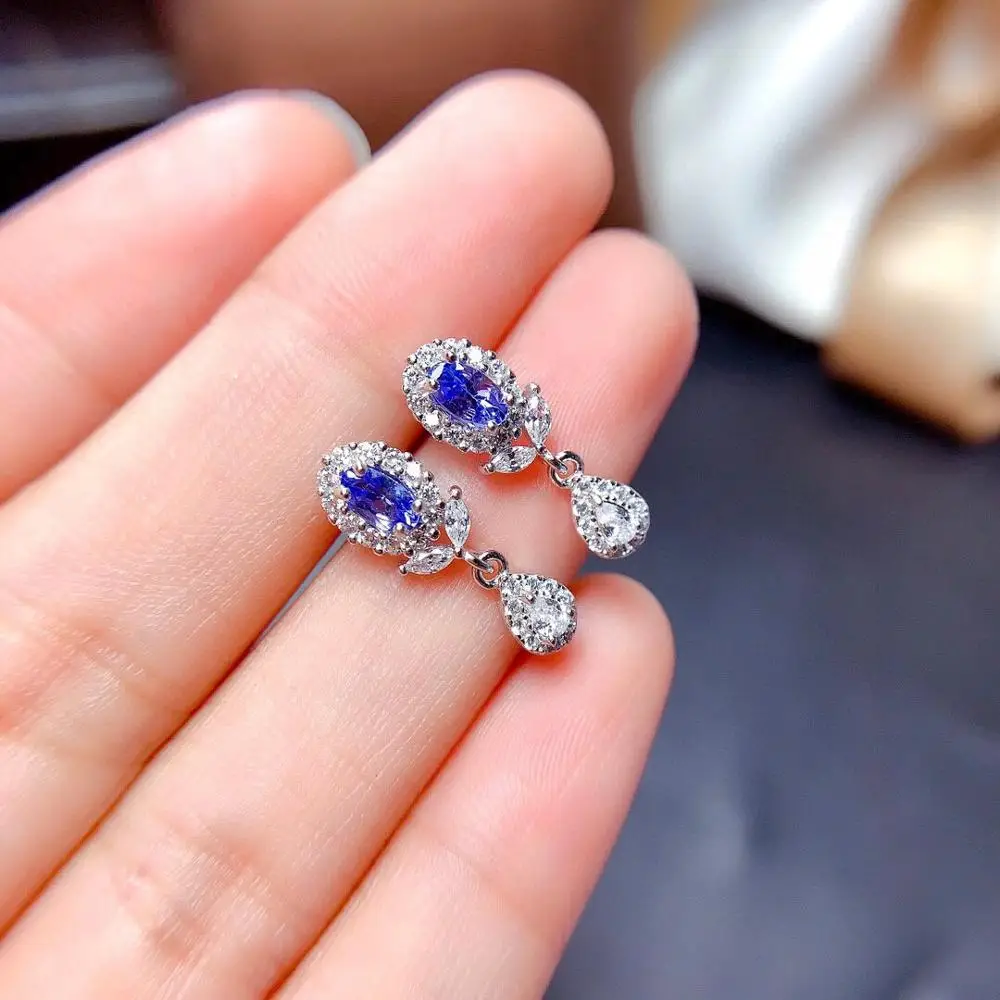 Новый натуральный серьги с танзанитом серебро 925 пробы Размер главного камня 3x5