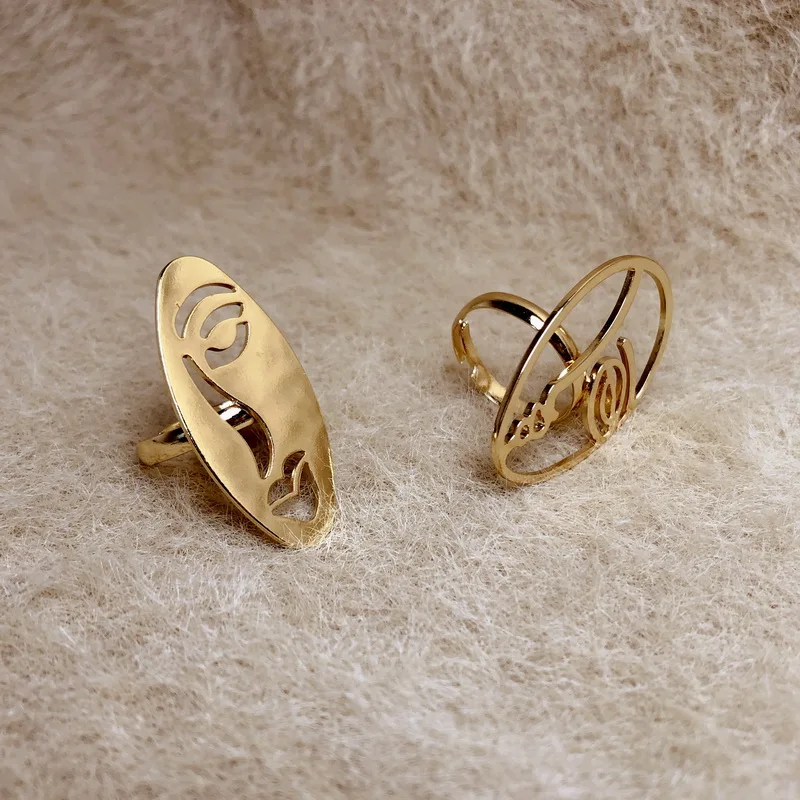 F.J4Z New Hollow Human Face Finger Rings Golden Metal Designer Adjustable Ring Vintage Minimalist Jewelry Christmas Gifts | Украшения и
