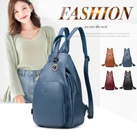 leather womens bag new cowhide multi function fashionable travel backpack soft leather lock guard chest bag messenger bag