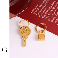 ghidbk french personality stereoscopic stainless steel lock key shaped earrings female exaggerated trendy dangle earring jewelry