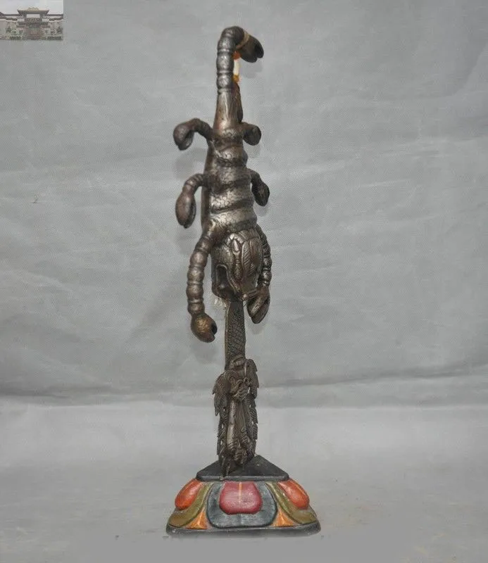 

christmas 19"Old Tibet Buddhism Sky Iron Scorpion Bixie Phurba Holder Faqi Sword Statue halloween