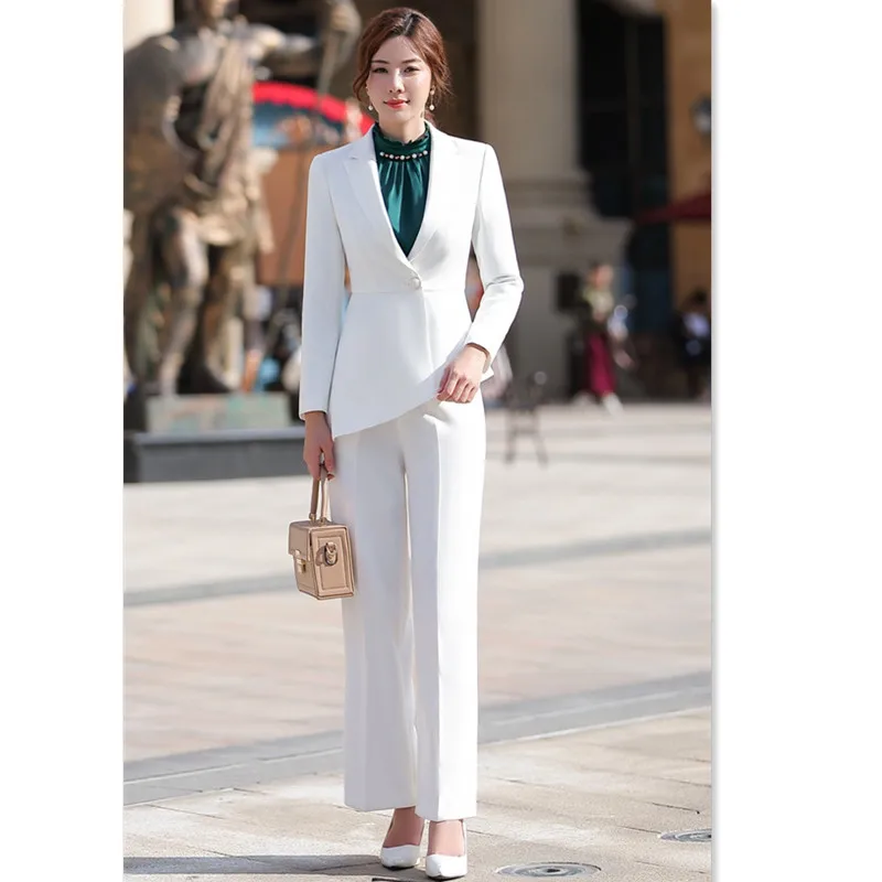 white jacket trouser Белый офисный костюм, Женская юбка, асимметричные оборки, куртка, юбка, комплект, коллега, студенческий, интервьюер, Рабочий костюм 80879 - Цвет: white jacket trouser