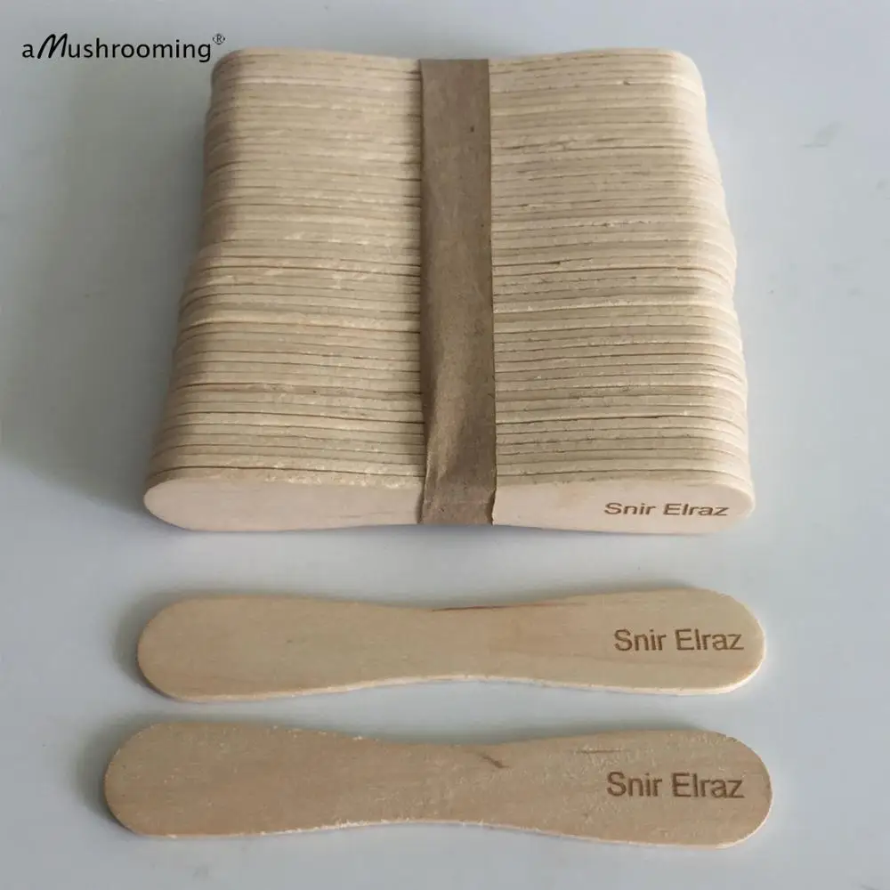 Деревянная плоская ложка для мороженого с лазерной гравировкой по