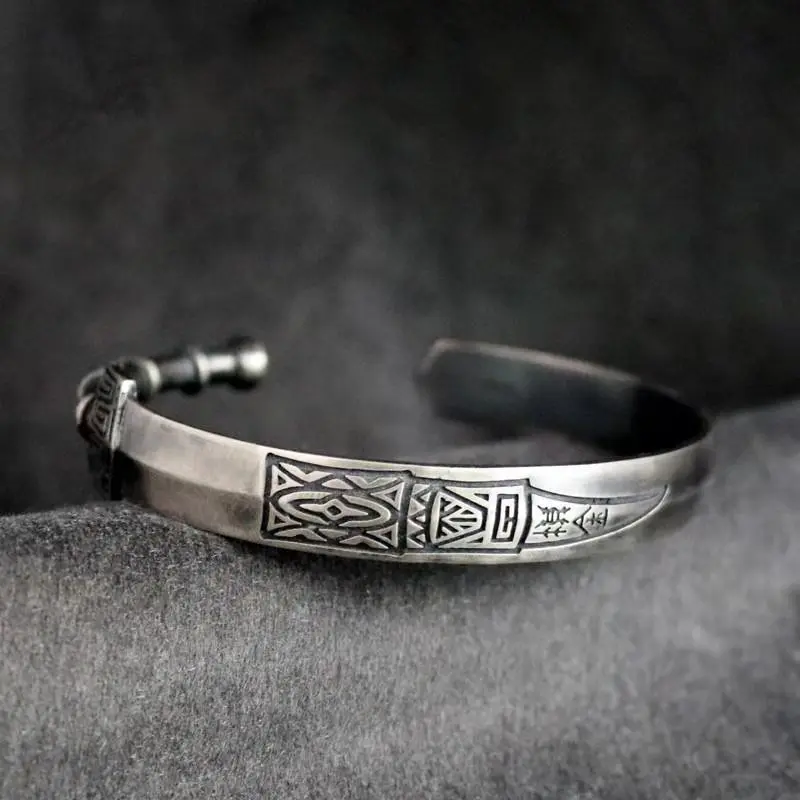 

Original Design Silver Bracelet Men Personality Chinese Style Retro Touching Gold Symbols Sword Evil Guarding Lucky Handmade