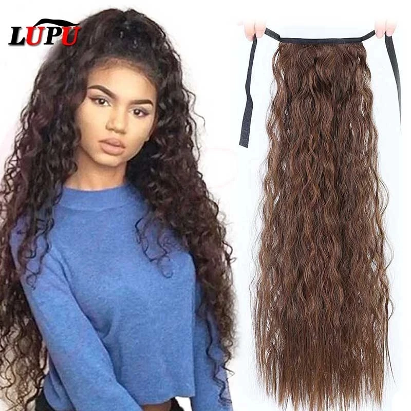 LUPU Synthetic Drawstring Ponytail 18 Inches Long Afro Curly Hair Extensions Hairpieces Pony Tail Fake Hair Heat Resistant