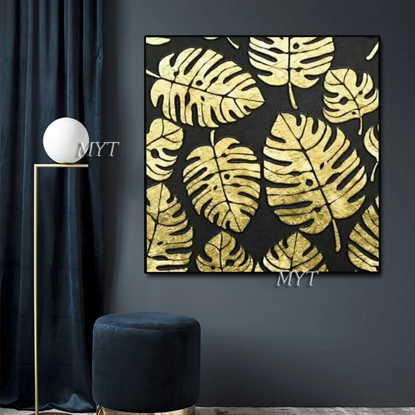 Абстрактная Золотая фольга ручной работы картина маслом холст настенное