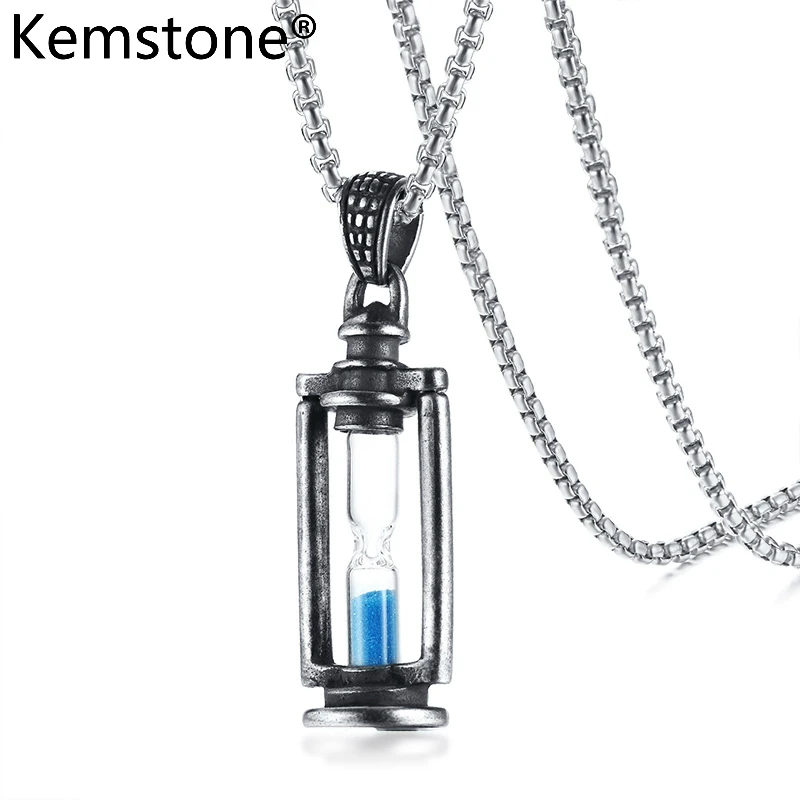 Мужской кулон Kemstone из нержавеющей стали в стиле ретро с синими песочными часами и