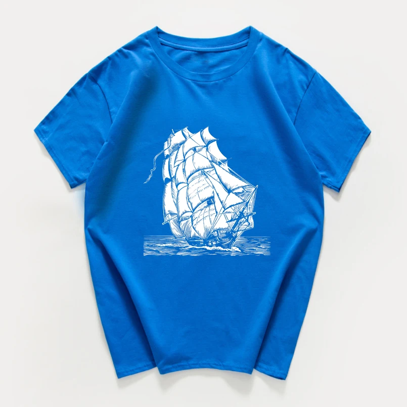 Женская винтажная хлопковая Футболка с принтом корабля летняя повседневная