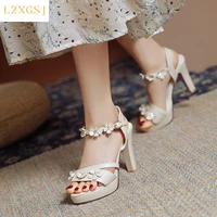 sweet flower women sandals high heels with platforms sandals female casual buckle strap sandalias fashion concise womens shoes