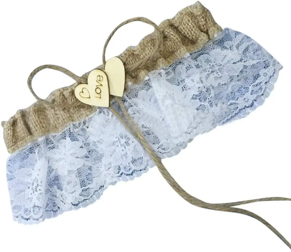 

Wedding Bridal Burlap Garter Rustic Wedding Lace Garter with Ribbon Lining Sexy Stretch Leg Garters for Bride Party Prom Gift