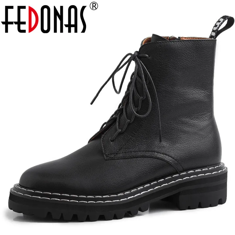 FEDONAS Классический с перекрестной шнуровкой женские ботильоны натуральная кожа