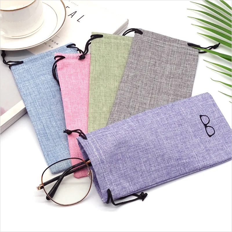 

300pcs/lot Portable Linen Fabric Sunglasses Pouch For Eyewear Smooth Surface Container Glasses Bag 6 Colors Factory wholesale
