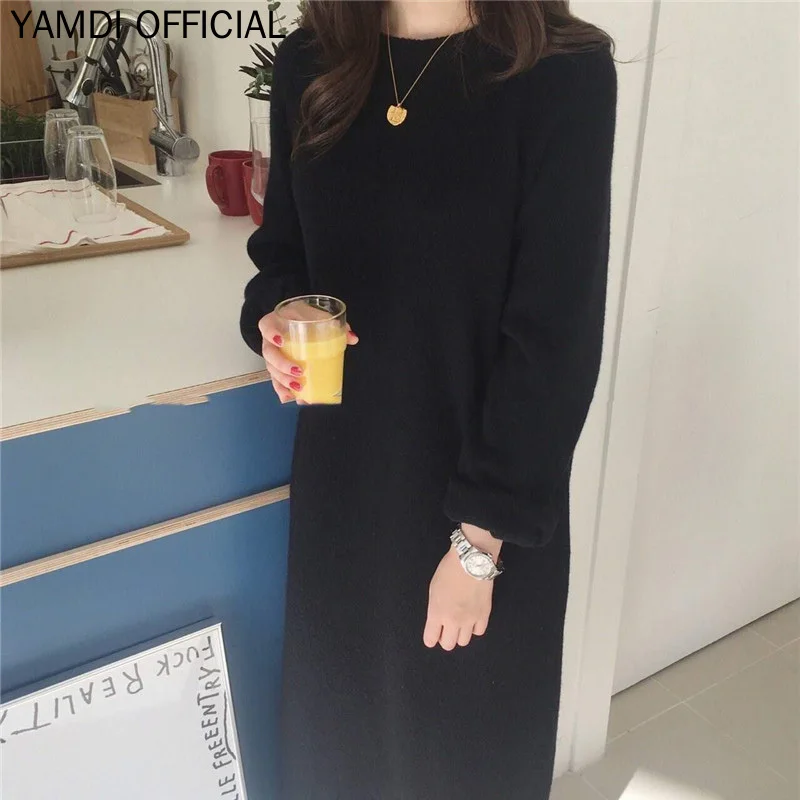 YAMDI однотонное красное женское платье-свитер дизайнерское корейское подиумное