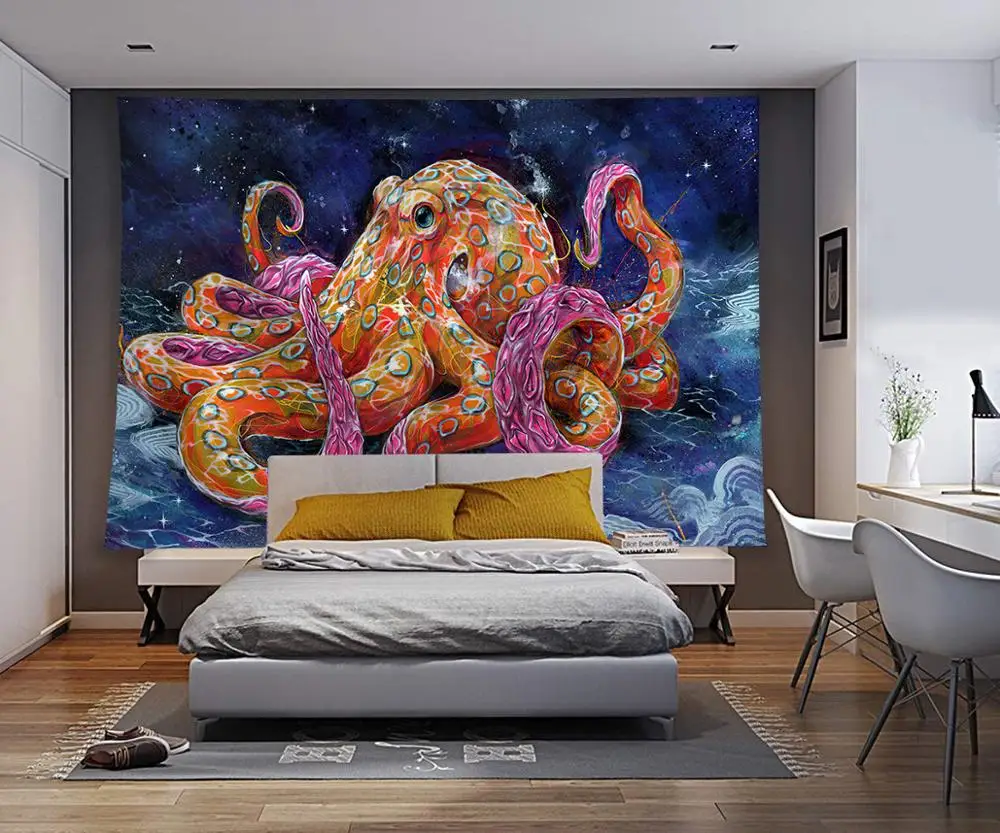 Гобелен на стену с изображением животных из полиэстера Льва осьминога травяное