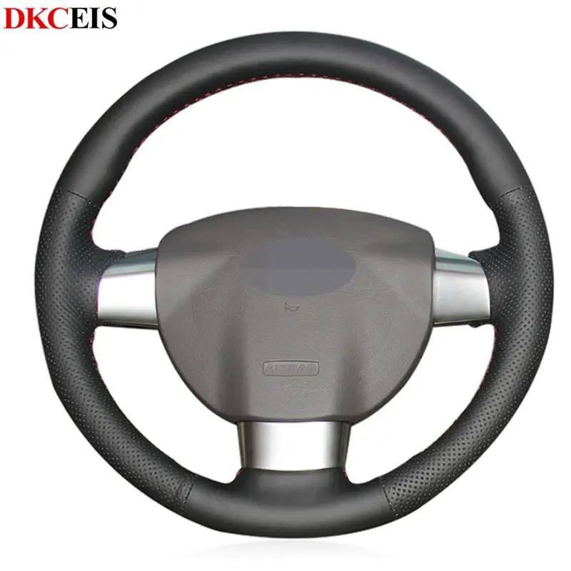 DIY сшитый вручную черный PU Мягкий чехол рулевого колеса автомобиля из
