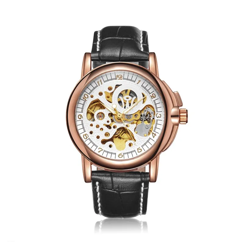 Gorben кожаный ремешок Мужские автоматические механические часы скелетные мужские