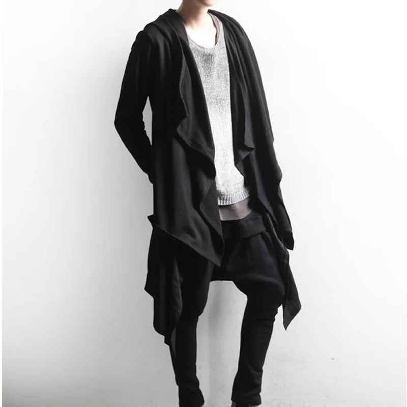 S-4XL autumn and winter new trendy men's Korean fashion layered big lapel hooded jacket men's  mid-length cardigan shirt