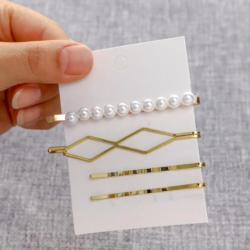 Металлическая жемчужная заколка для волос комбинированная Минималистичная