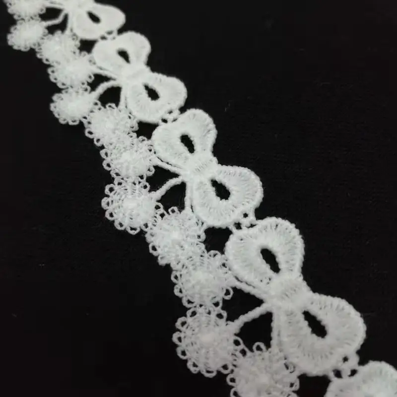 Кружевная ткань с вышивкой и бантом 1 размер облицовка гипюра 3 см белые кружевные