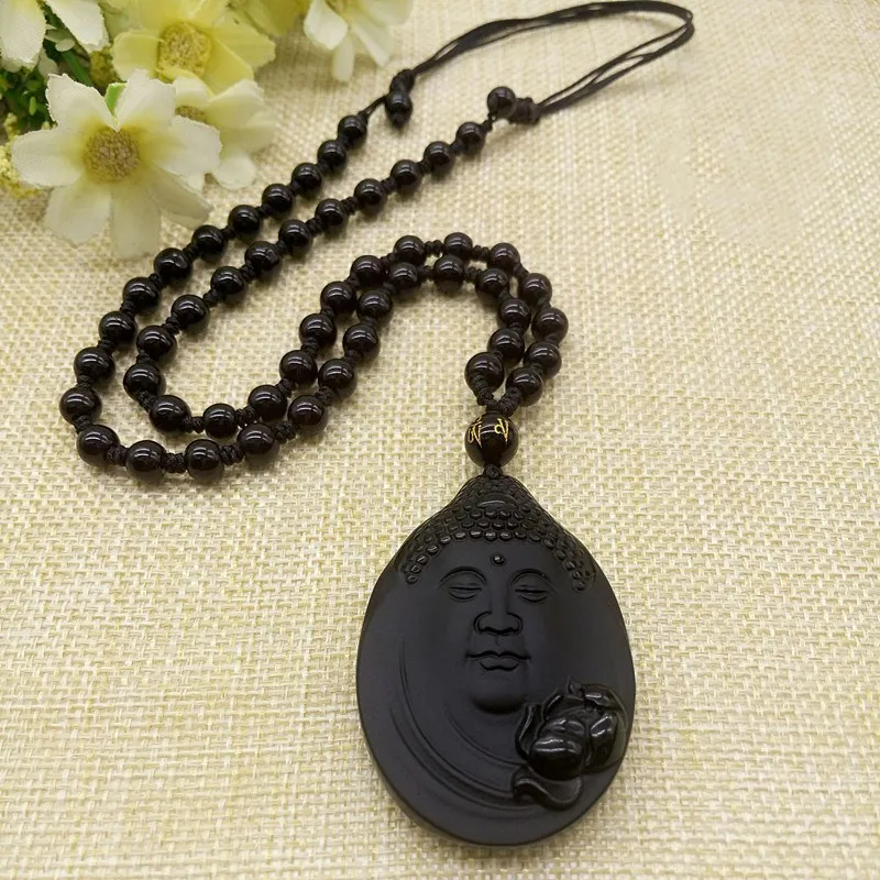 Природный обсидиан Будда шася Мани нефритовая подвеска ювелирные изделия удача