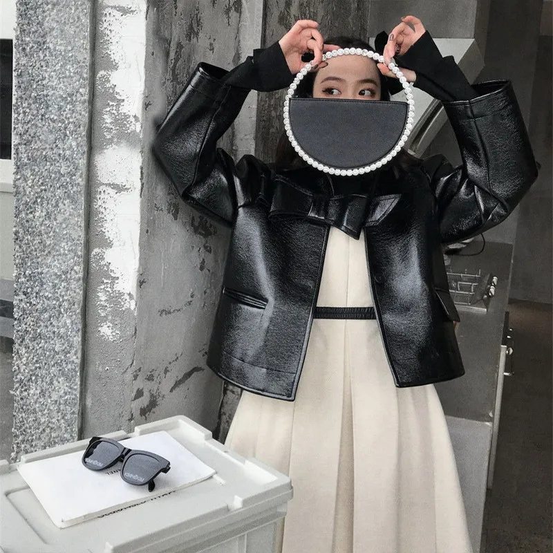 

Куртка женская из искусственной кожи, Повседневная тонкая свободная кожаная верхняя одежда в Корейском стиле, в стиле Харадзюку, весна