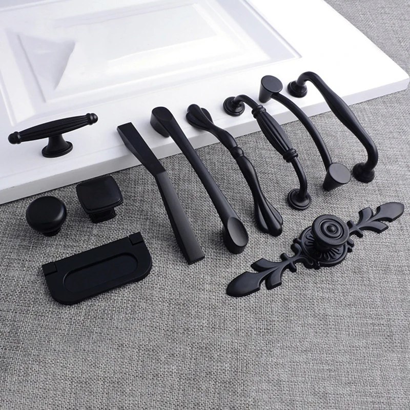 Hot 1PC Modern Black Cabinet Handle Furniture Hardware Aluminum Kitchen Door Knobs Cupboard Wardrobe Drawer handle Pulls modern concise design style brushed gold satin nickel cabinet handle drawers pulls