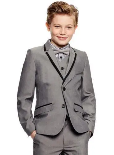 

Gray Kid' Suits Notch Lapel Two Buttons Wedding Boy Sits Custome Homme Formal Classic Flowers Boys(Jacket+Pants+Bowtie+Vest)