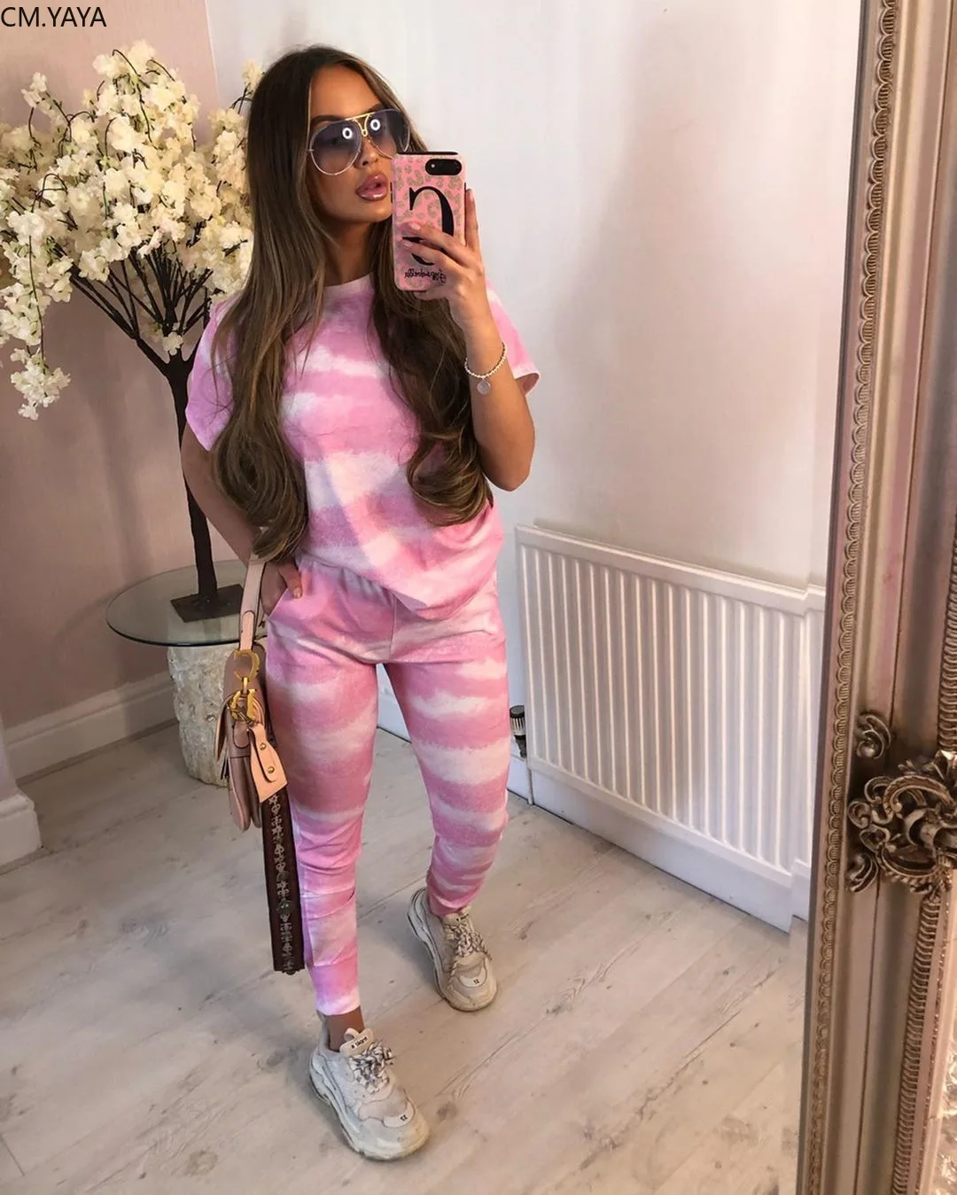 CM.YAYA Sport Women Tie Dye Print Two 